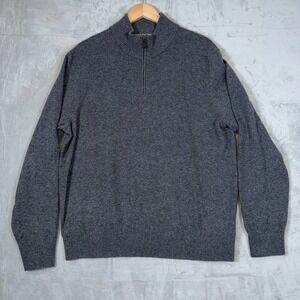 Lands'‎ End Sweater Mens Large Gray 100% Cashmere Quarter Zip Mock Neck Pullover
